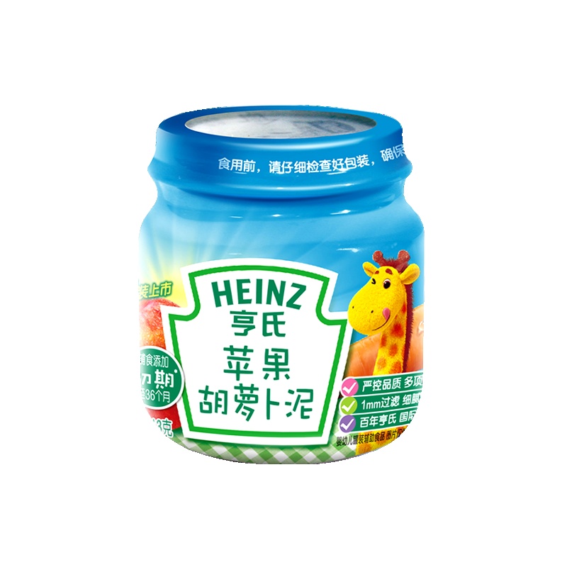 Heinz/亨氏苹果胡萝卜泥113g 适用辅食添加初期以上至36个月 婴儿辅食泥宝宝佐餐泥蔬菜泥果泥