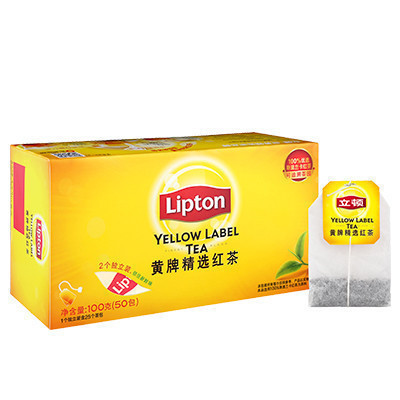 立顿Lipton 红茶 茶叶 黄牌精选红茶50包100g 袋泡茶茶包 办公室休闲下午茶(新老包装随机发货)