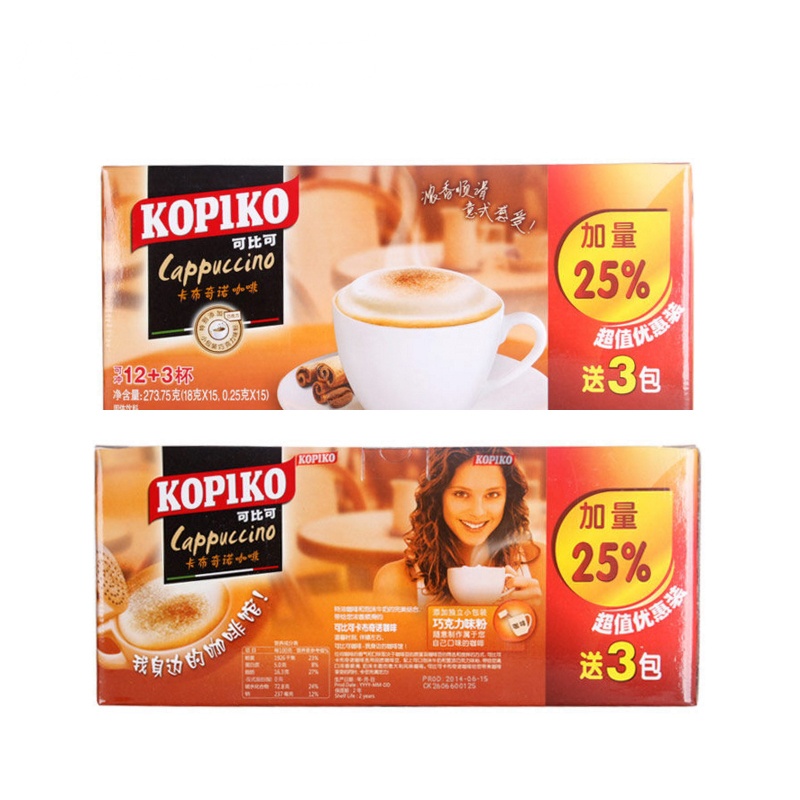 KOPIKO 可比可卡布奇诺咖啡12+3杯(12入)印尼进口速溶咖啡