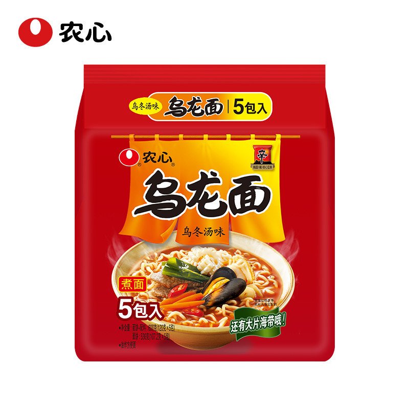 农心 乌龙面五连包 120g*5 乌冬汤味 海鲜辣汤 速食方便面 拉面食品