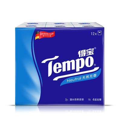 Tempo/得宝 手帕纸 迷你4层*12包(天然无味) 纸手帕餐巾纸小包纸巾