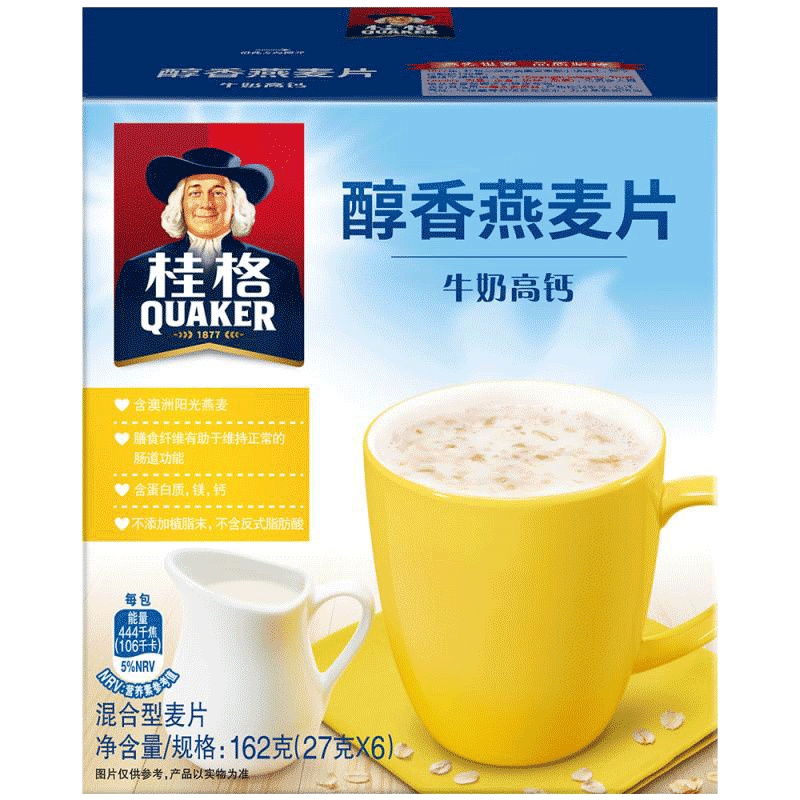 桂格(QUAKER)早餐谷物 醇香燕麦片 牛奶高钙 27克*6包