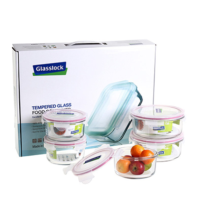 三光云彩(GLASSLOCK)韩国进口钢化耐热玻璃保鲜盒收纳盒储物盒五件套GL26圆形钢化玻璃保鲜碗套装