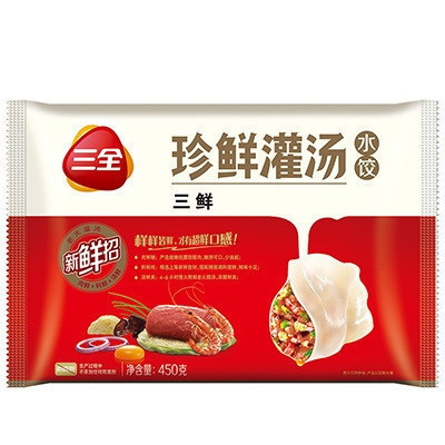 三全 珍鲜灌汤水饺 三鲜口味 450g(约30个)速冻水饺 经典口味 营养鲜香美味 方便快捷 可蒸/煎饺子