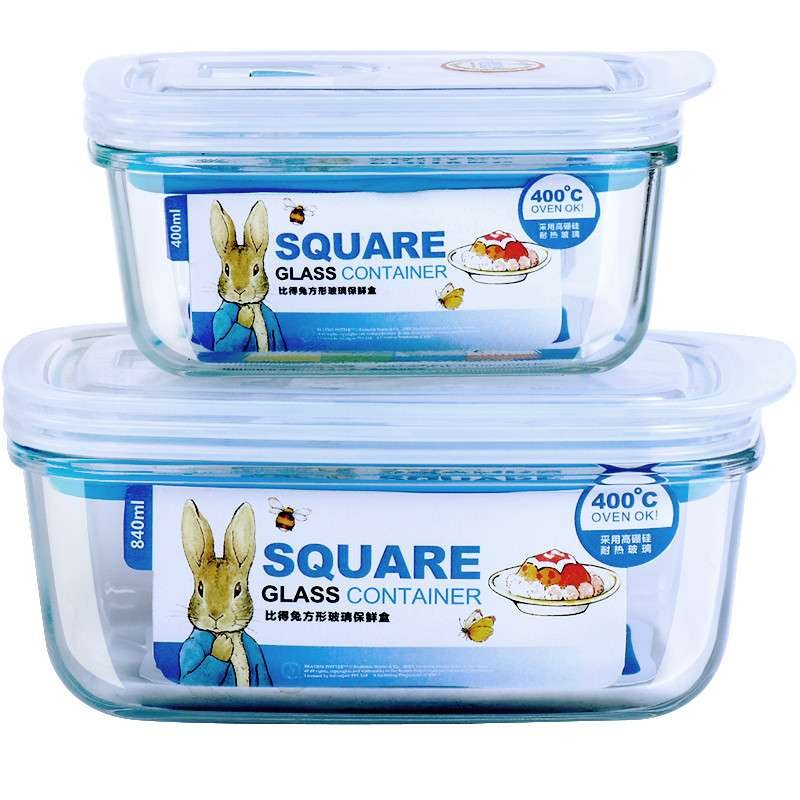 [苏宁易购超市]比得兔(PeterRabbit)保鲜套装物语玻璃保鲜盒二件套PR-3531白色