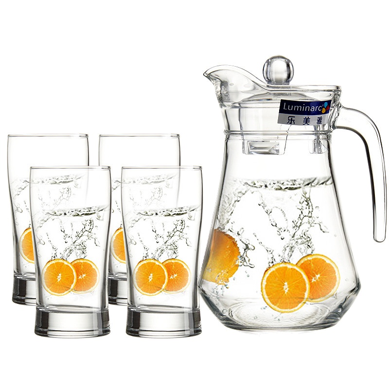 Luminarc乐美雅玻璃壶(1.3L)玻璃杯(240ml)水壶茶壶水杯茶杯酒具套装(一壶四杯)G6200不含铅耐热易洗