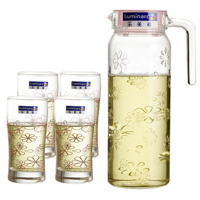乐美雅(Luminarc)水具套装玻璃杯水杯水壶 浮雕鹿特丹1.1L水具 5件套酒具壶茶壶茶杯不保温