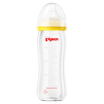 贝亲(PIGEON)“自然实感”宽口径玻璃奶瓶240ml配L奶嘴(黄色旋盖/Lsize)AA92 适合年龄:6个月以上