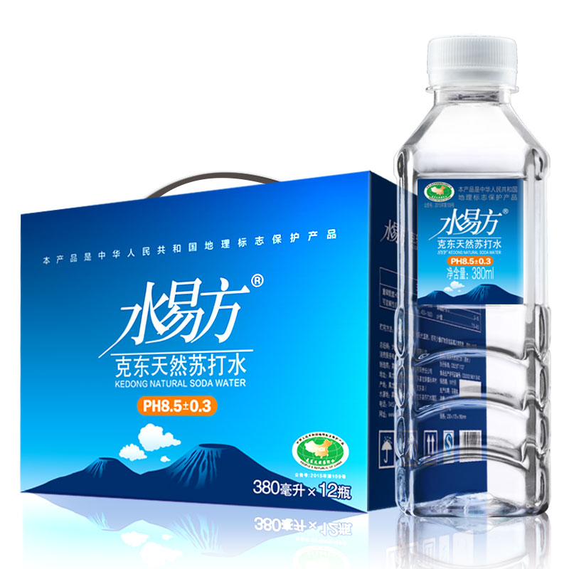 水易方天然苏打水380ml*12瓶 无气弱碱性饮用水矿泉水 礼盒装