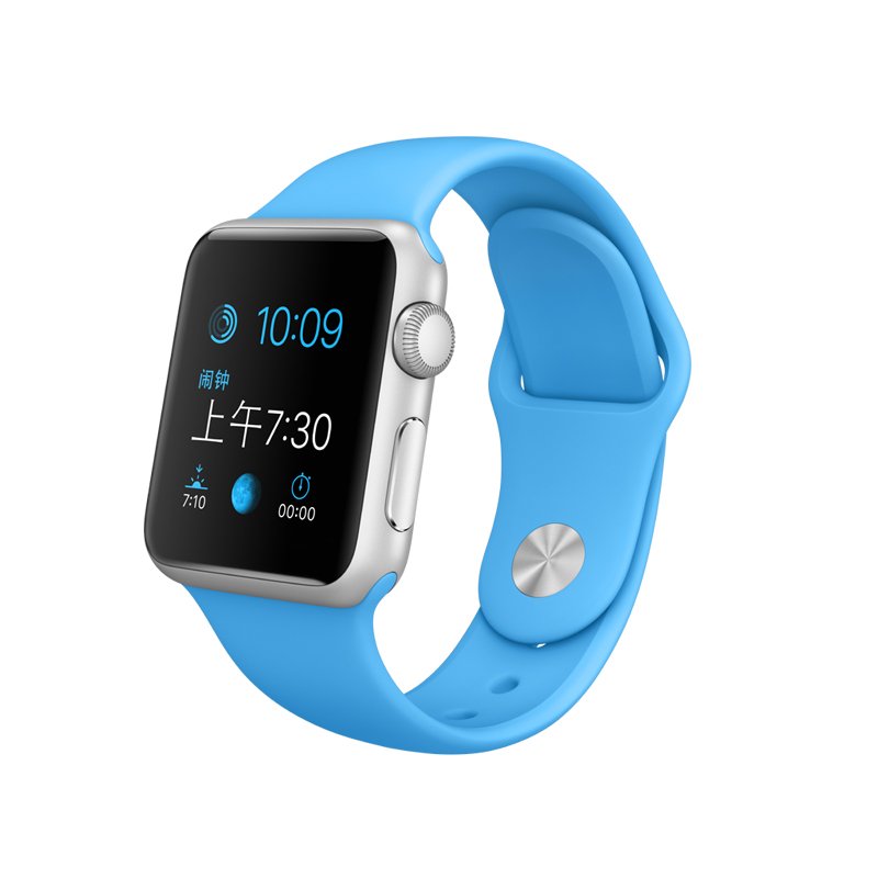 Apple Watch Sport 38mm(MJ2V2CH/A)银色铝金属表壳，蓝色运动型表带