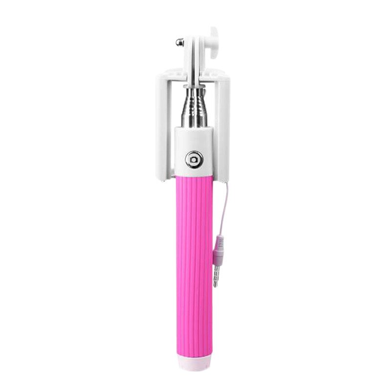摩色 线控自拍杆 自拍神器 适用于苹果/安卓手机 粉色