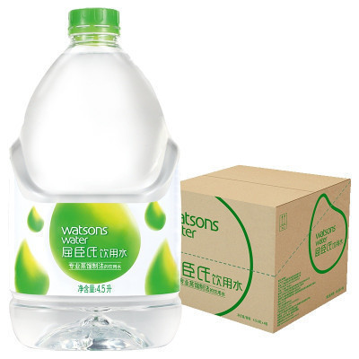 屈臣氏(Watsons)饮用水(蒸馏制法)4.5L*4桶装 整箱 饮用水