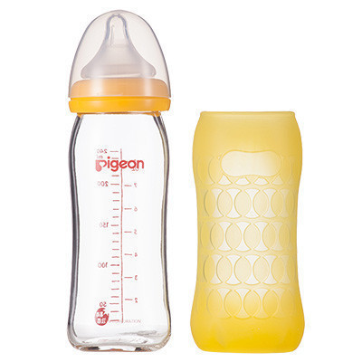 贝亲自然实感宽口径玻璃奶瓶安心组合(240ml)-黄色