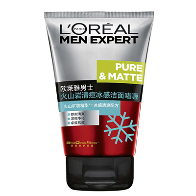 欧莱雅(LOREAL) 男士火山岩清痘冰感洁面啫喱 100ml 深层清洁 L'OREAL