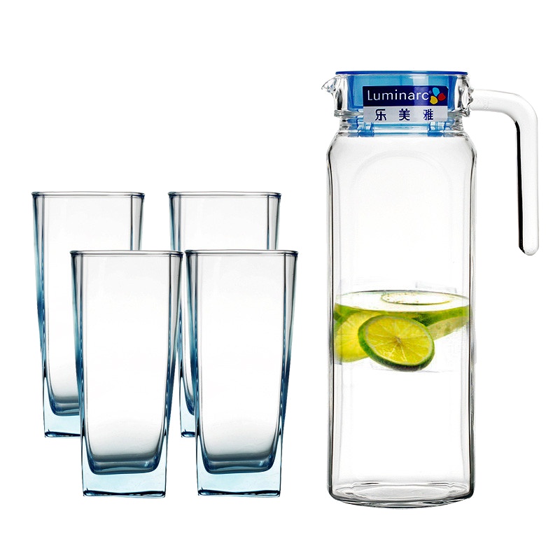 乐美雅(Luminarc)直身水具套装5件套(冰蓝)H9103果汁水壶水杯