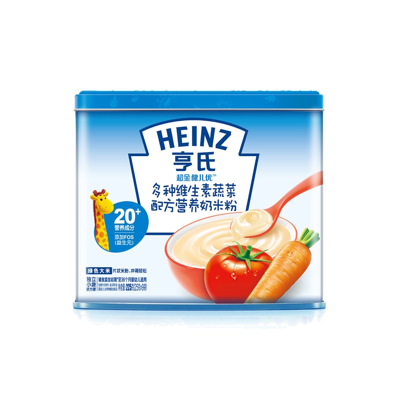 Heinz/亨氏超金健儿优多种维生素蔬菜配方营养奶米粉225g 适用辅食添加初期以上至36个月 宝宝辅食婴儿米粉米糊1段