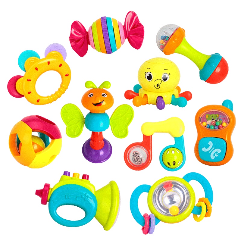 汇乐玩具(HUILE TOYS)宝宝摇铃牙胶939 婴幼新生儿手抓铃儿童塑料玩具 3个月以上48×9×37cm 10只装