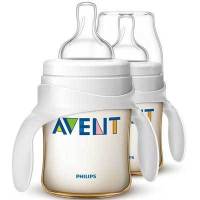 飞利浦 AVENT 新安怡宽口径经典PES奶瓶4oz/125毫升对装带把手 SCF660/29 英国原装进口