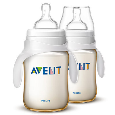 飞利浦 AVENT 新安怡宽口径经典PES奶瓶9oz/260毫升对装带把手 SCF663/29 英国原装进口