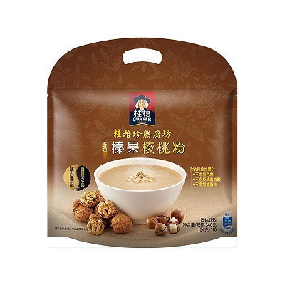 桂格（QUAKER）珍膳磨坊榛果核桃粉340g袋装 (34g*10袋) 即食 含糖（芝麻糊类）