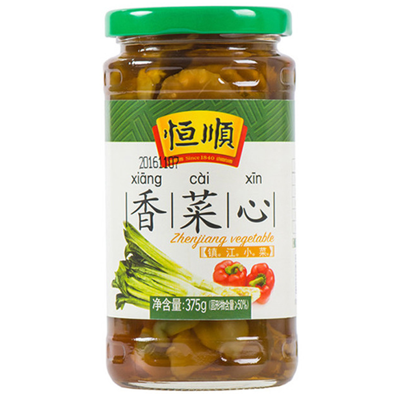 恒顺香菜心375克 爽口菜心酱菜泡菜榨菜咸菜下饭菜 瓶装 早餐必备 厨房调料