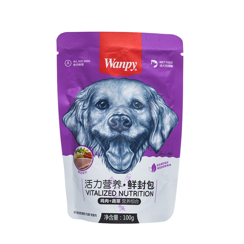 [苏宁超市]顽皮wanpy妙鲜包狗用拌饭湿粮 成犬幼犬鸡肉+蔬菜鲜封包100g