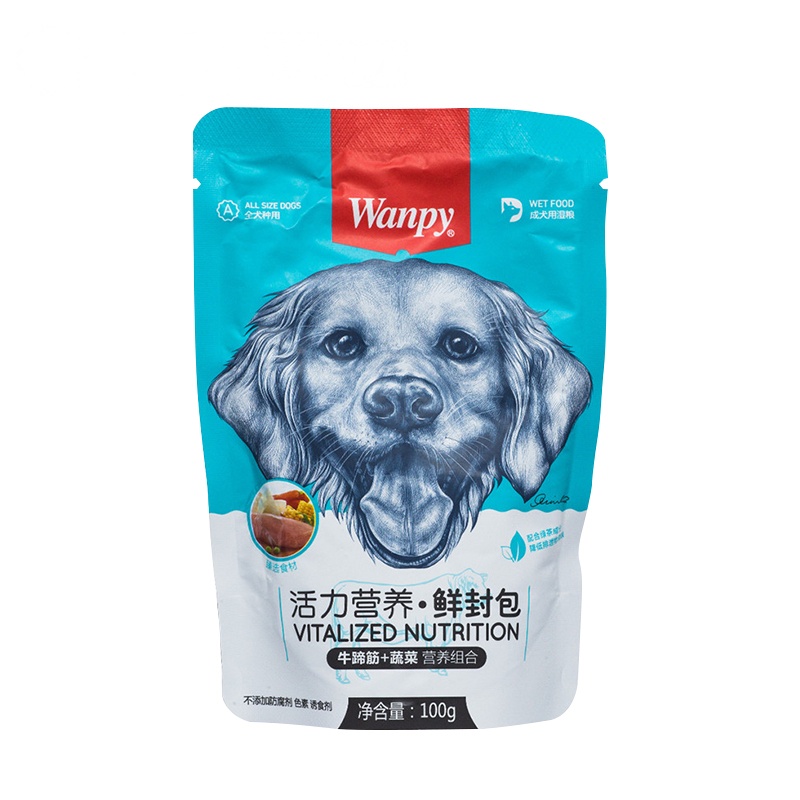 [苏宁超市]顽皮wanpy妙鲜包狗用拌饭湿粮 成犬幼犬牛蹄筋+蔬菜鲜封包100g