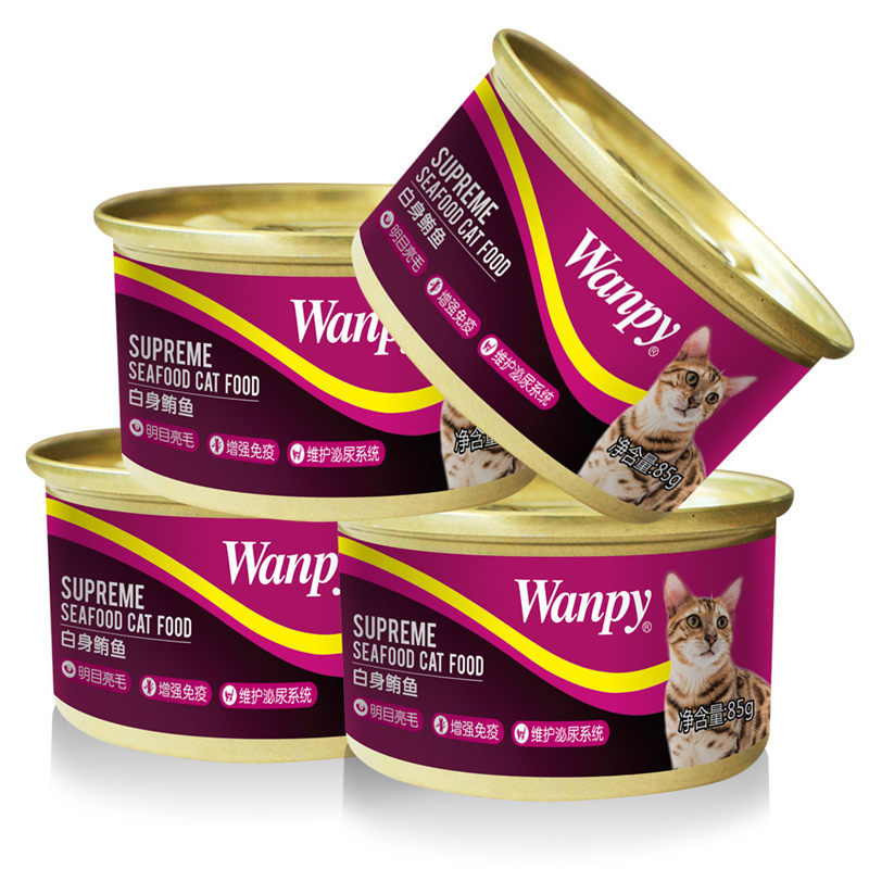 [苏宁超市]顽皮(Wanpy)猫罐头 宠物食品罐头猫粮猫湿粮猫罐头 白身鲔鱼猫罐头85g*5 猫粮零食