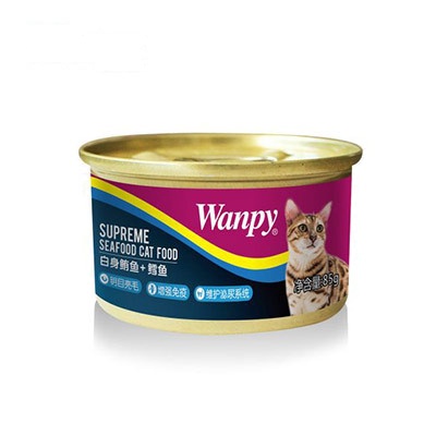 [苏宁超市]顽皮(Wanpy)猫罐头 宠物食品罐头猫粮猫湿粮猫罐头 白身鲔鱼+鳕鱼猫罐头85g*5 猫零食猫粮