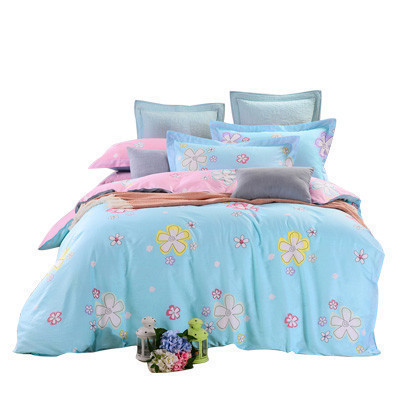 吉祥三宝(Geely Sambo)家纺 纯棉四件套全棉床品套件床上用品床单被套 幸福花朵 蓝色 1.5m床