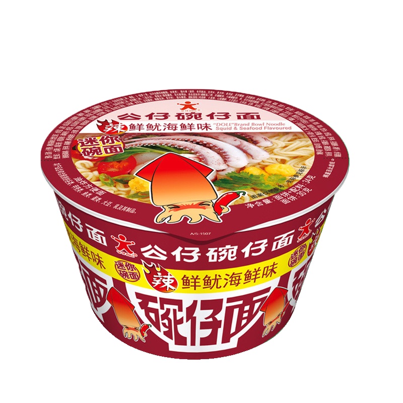 公仔迷你碗仔面(鲜鱿海鲜味)34g*18碗(整箱)方便面