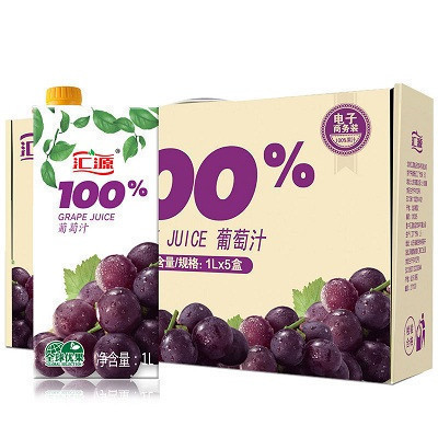 汇源果汁 青春版100%葡萄汁 1L*5盒/箱 便携礼盒