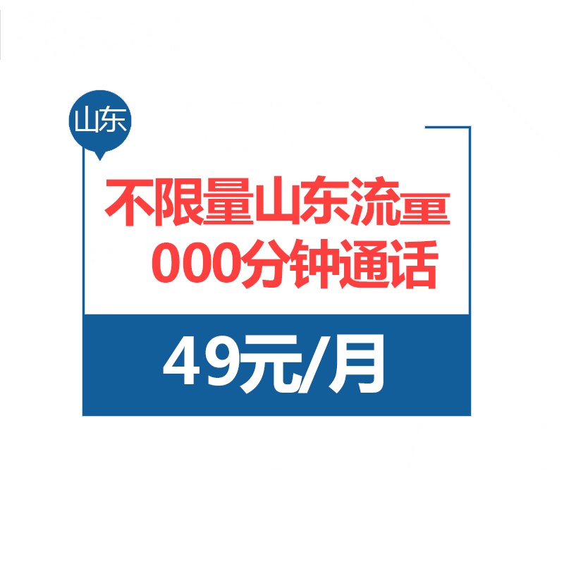 山东电信无限流量卡省内版 4G手机卡电话卡 省内流量不限量+1000分钟通话+1GB国内流量