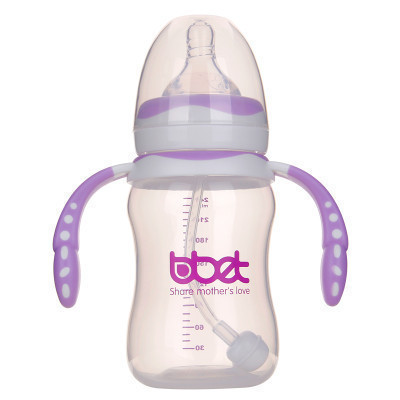 巴比象PP迷彩有柄自动奶瓶(160ML)十字孔S紫色 BX-2147
