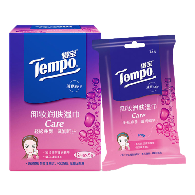 Tempo/得宝 湿巾 卸妆湿巾 12片*5包(量贩盒装) 湿纸巾