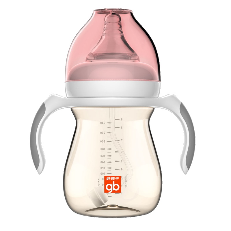 好孩子PPSU奶瓶母乳实感宽口径握把防滑耐摔吸管奶瓶 240ml 小饿魔 粉色 适合6个月以上宝宝