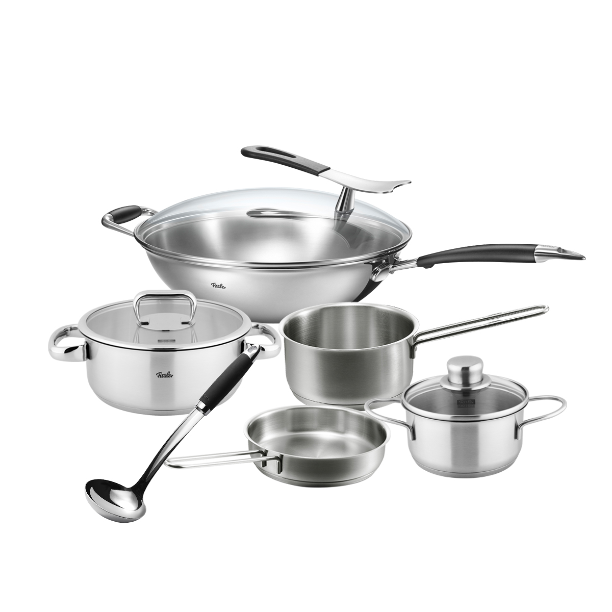 菲仕乐(fissler)锅具套组 TZ00000872 亚洲多层钢中式炒锅 汤锅奶锅配件套组