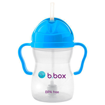 澳洲b.box婴儿水杯宝宝带刻度重力球训练吸管杯bbox儿童学饮杯240ml荧光蓝色款