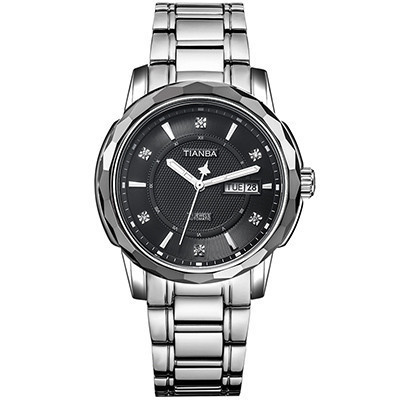 天霸(TIANBA)手表商务全自动机械手表带日历金属钢带休闲手表 机械表 男 TM8005.01SS黑色
