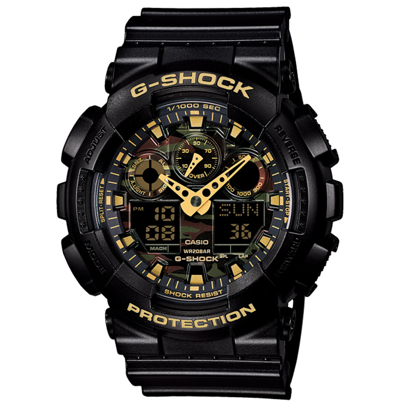 卡西欧(CASIO)手表 G-SHOCK系列 日韩品牌丛林迷彩金字户外通用运动男表GA-100CF-1A9