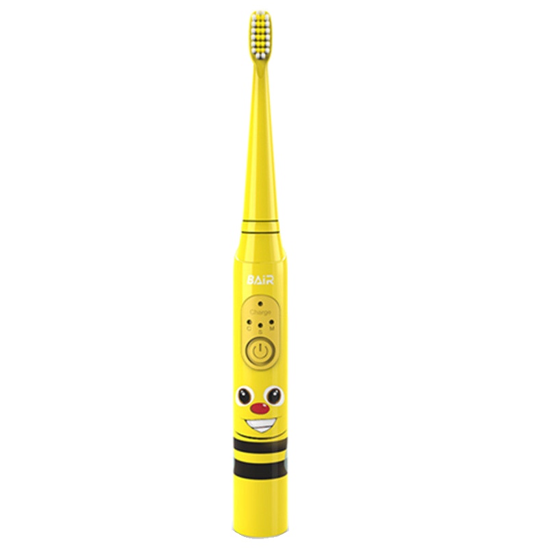 拜尔(BAIR)K3儿童电动牙刷充电式自动声波震动宝宝刷头软毛充电3-6-12岁小孩防水 柠檬黄