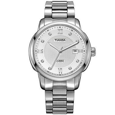 天霸(TIANBA)手表 大气商务男士手表 钢带自动机械男表 专柜同款 白色表盘 TM6009.02SS