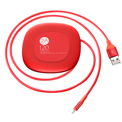 倍思BASEUS IP 2A 1.2M (红色绕线器+红色数据线连接线USB接口塑胶+编织线材质