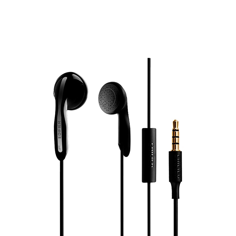 Edifier/漫步者 H180P手机3.5mm插孔有线耳机耳塞式带麦克风重低音k歌入耳式 黑色