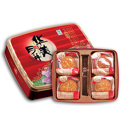 华美双黄纯白莲蓉月（高品质形象产品）720g/盒月饼华美出品