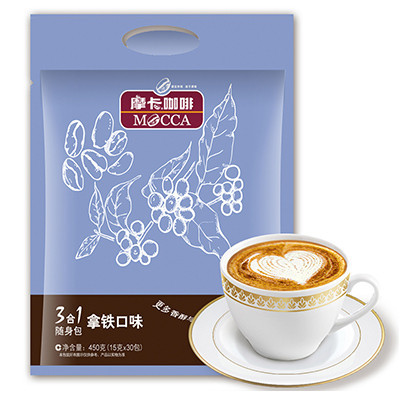 [苏宁超市]摩卡咖啡三合一随身包(拿铁口味)450g/袋(15G*30包)速溶咖啡