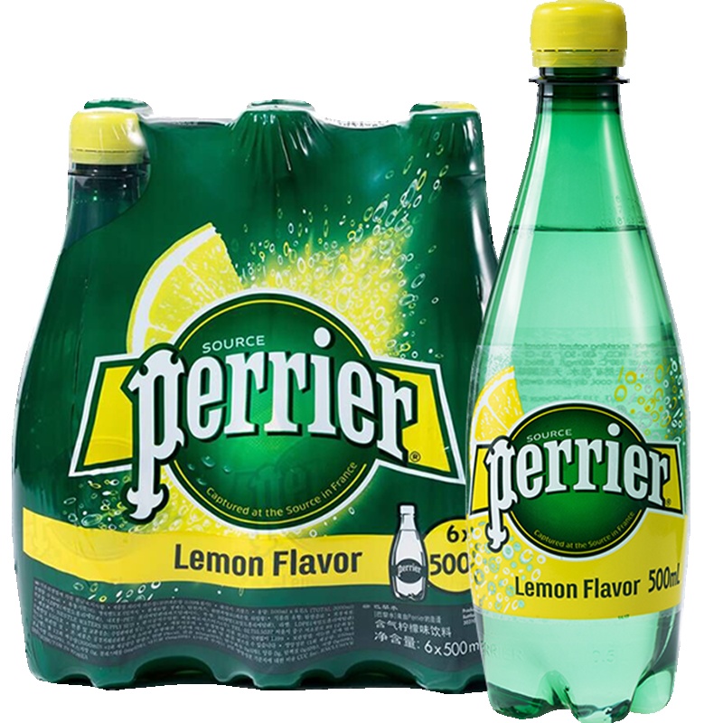 法国原装进口 Perrier巴黎水 含气矿泉水柠檬味500ml*6瓶/箱 净含量3000ml