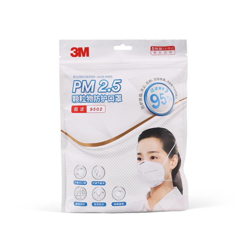 3M口罩KN95级防护防雾霾PM2.5防尘易呼吸口罩 成人男女通用防护口罩头戴式9502 1包
