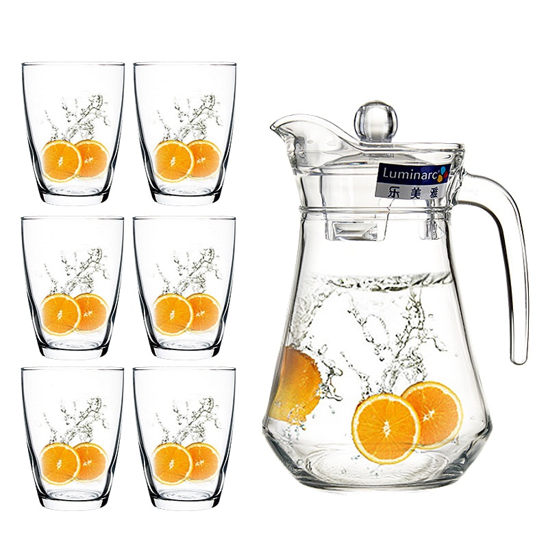Luminarc乐美雅玻璃壶(1L)玻璃杯(240ml)水壶茶壶水杯茶杯家用水具套装(一壶六杯)N3544不保温