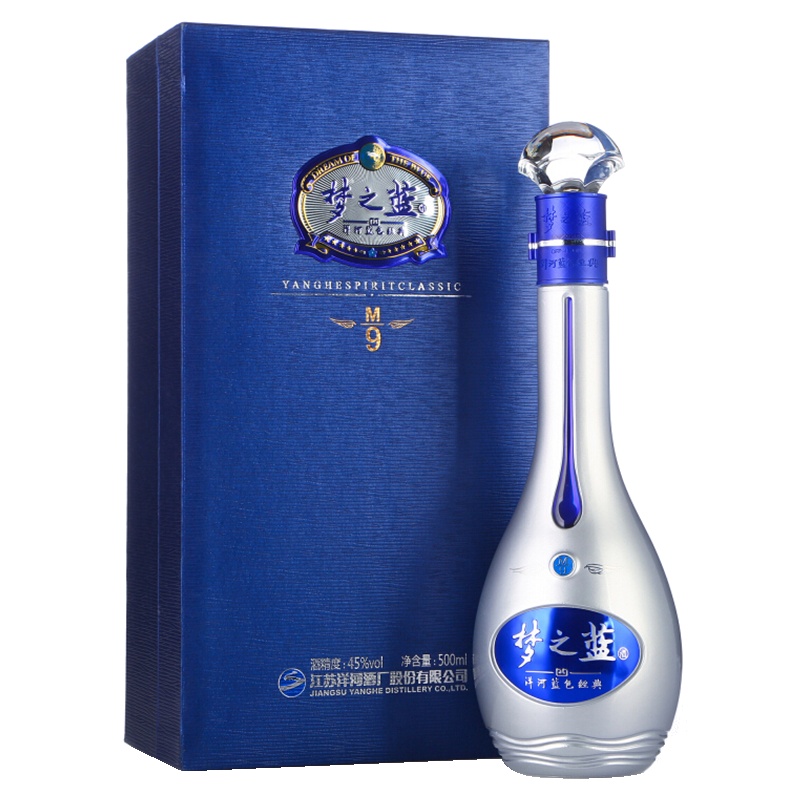 洋河(YangHe) 蓝色经典 梦之蓝M9 45度 500ml 单瓶装 浓香型白酒 口感绵柔